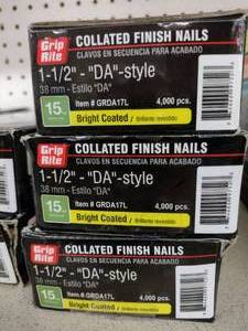 lot 336 image: Grip Rite Collated Finish Nails, (3) 1-12, DA Style. 12,000