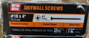 lot 362 image: Grip Rite Dry Wall Screws (12) #10 x4 in.