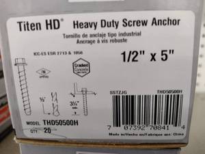 lot 370 image: Titen HD Screw Anchor (3) 12 x 5 in.