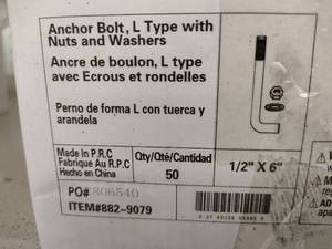 lot 375 image: Pro Source Anchor Bolts (L)  in. x 6.