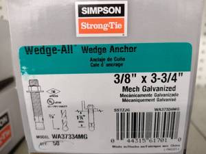 lot 378 image: Simpson Wedge Anchor (2boxes of 50) 38 x 3-34.