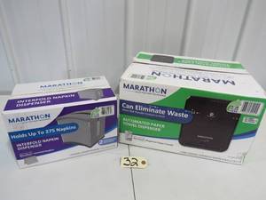 lot 32 image: 2 Marathon Interfold Napkin Dispenser and Marathon Automated Paper Towel Dispenser, Black