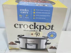 lot 40 image: Crock-Pot 6 Qt. Programmable Stainless Steel Slow Cooker with Locking Lid New