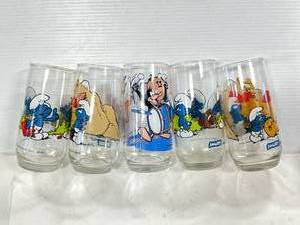 Lot of 5 Vintage Smurf Glasses 1979-1982
