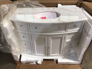 lot 1 image: Home Decorators Collection Hampton Harbor 45 in. W x 22 in. D Bath Vanity in White with Natural Marble Vanity Top in White Natural review Pictures