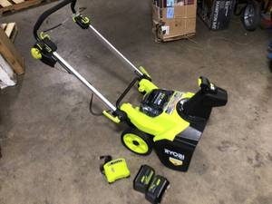 lot 25 image: RYOBI 40V HP Brushless  Single-Stage Cordless Electric Snow Blower with 2 batteries  Customer Returns See Pictures