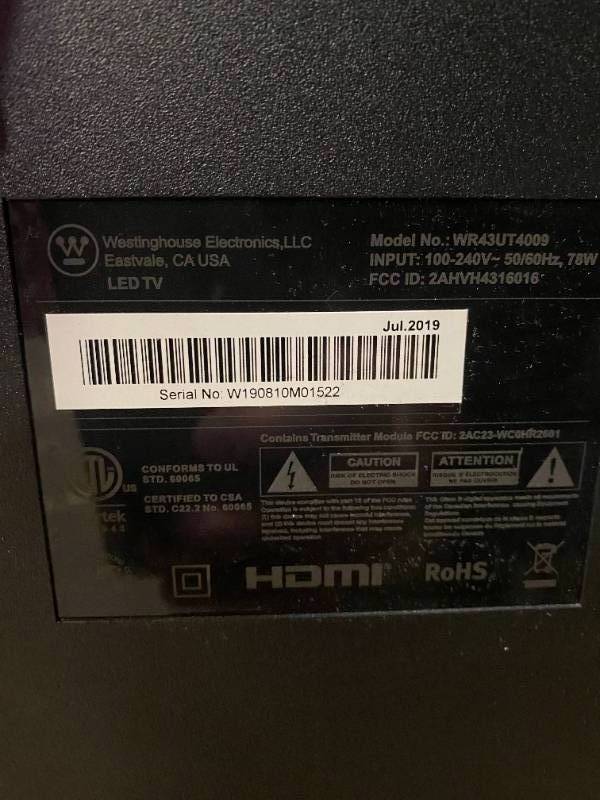 WR43UT4009 Westinghouse 43 4K Ultra HD Roku Smart TV with HDR (CUTS)