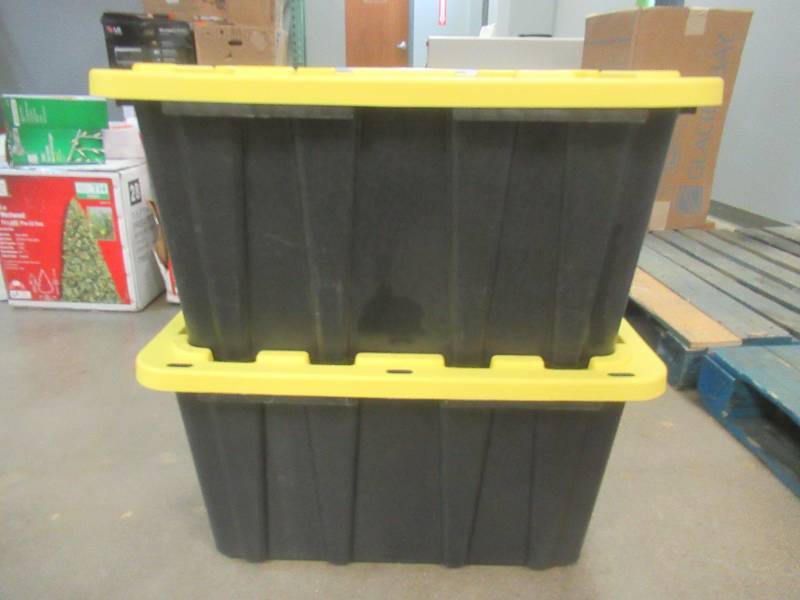 LOT OF 2 - HDX 27 Gal. Tough Storage Tote in Black with Yellow Lid