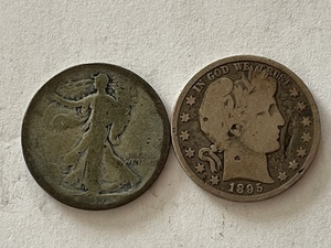 lot 33 image: Walking Liberty and Barber Half Dollars