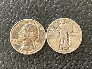lot 54 image: Washington and Standing Liberty Quarters