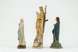 lot 141 image: 3 Vintage Carved Wood Christian Statues