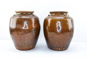 lot 65 image: 2 Large Antique Chinese Storage Jars 18th Century.