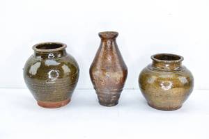lot 68 image: 3 Antique South East Asian BrownGreen Vessels