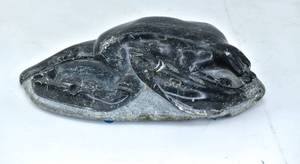 lot 45 image: Authentic Canadian Inuit Soapstone Carving of Otter & Fish