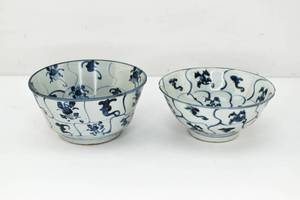 lot 52 image: 2 Blue & White Chinese 18th C. Porcelain Medium Bowls