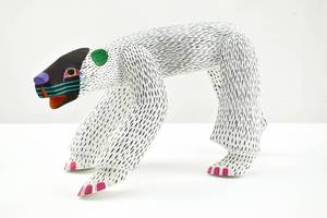lot 130 image: Armando Jimenez Wood Carved and Painted Polar Bear Sculpture