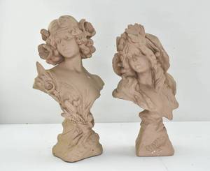 lot 146 image: Pair of Painted Plaster Busts, Personifications of Summer and Winter