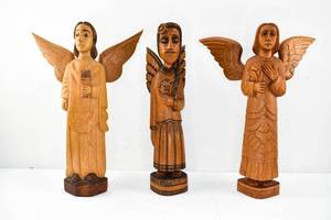 lot 155 image: 3 Brazilian Hand Carved Wood Angel Figures, Jose Cornelio de Abreu, Others