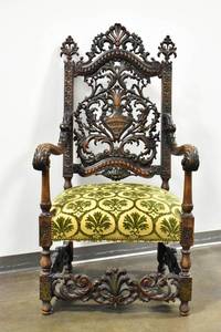 lot 162 image: Ornate Carved Wood Throne Chair