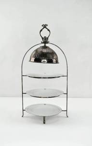lot 149 image: 3 Tiered Silverplate Serving Stand w 3 Schonwald Plates