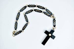 lot 201 image: Faux Pearl & Black Acrylic Rosary