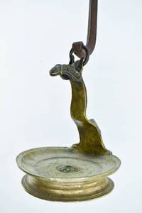 lot 202 image: Brass and Cast Iron Hanging Oil Lamp with Horse Motif