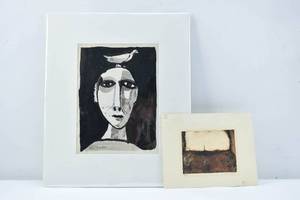 lot 208 image: Set of 2 Prints, Bird on Head by Robert Kilbride and Etching by Unknown Artist