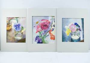 lot 209 image: Set of 3 Floral Still Life Original Pastel Works by Laura Stone