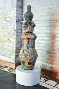 lot 106 image: James Klueg 4 Foot Untitled Ceramic Stoneware Sculpture with Plinth