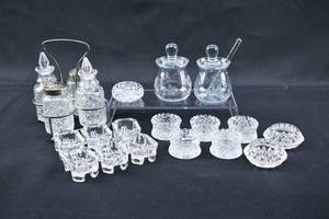 lot 246 image: 20 pc. Decorative Etched Glass and Cut Crystal Spice Dishes