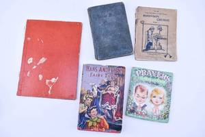 lot 380 image: Group of Five Books, Robinson Crusoe Part 1, Illustrated Childrens Reader, Hans Andersens Fairy Tales