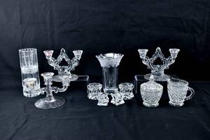lot 403 image: 11 pc. Glass Tabletop Decor & Serving Pieces
