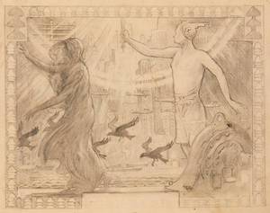lot 217 image: Edward Brewer Light Dispelling Darkness Graphite Sketch