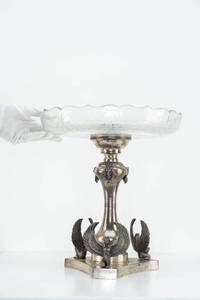 lot 1 image: 19th c. Norwegian Silver Tazza & Glass Bowl