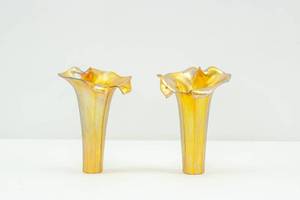 lot 187 image: Pair of Carnival Glass Lily Lamp Shades