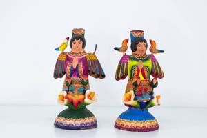 lot 143 image: Grp 9 Mexican Folk Art Wood & Ceramic Angels
