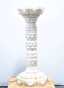 lot 104 image: Vintage 3-piece Carved Marble Pedestal Stand, Likely Indian