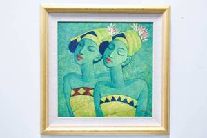lot 301 image: Signed Original Painting on Canvas of Women in Yellow Clothing