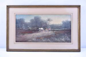 lot 333 image: Signed Watercolor Landscape of a Field
