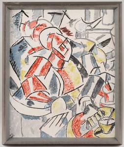 lot 299 image: Pair of Leger Style Cubist Paintings on Board