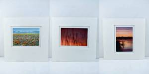 lot 212 image: Set of 3 Matted Photographs by Jim Laser, Tall Grass Sunset, Mountain Meadow, Sunset Lake