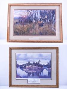 lot 346 image: Pair of Reproduction Lithographs, Michael Sieve Play the Wind - Whitetail Deer, and Derk, Where Freedom Reigns