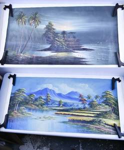 lot 348 image: Pair of Fantasy Landscape Paintings, Oil on Rolled Canvas