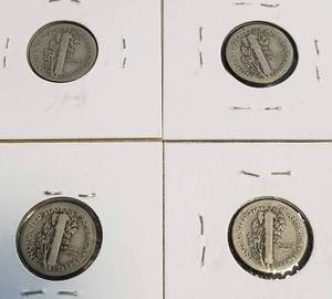 4 US MERCURY DIMES 1919D 1919S 1920 1920D