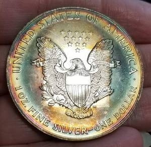 1997 AMERICAN SILVER EAGLE WITH AMAZING TONING