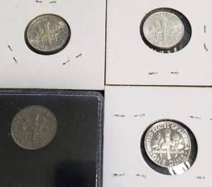 4 US SILVER ROOSEVELT DIMES 1960 1960D 1962 1963