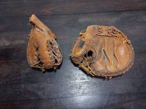 Two Vintage Leather Baseball Gloves
