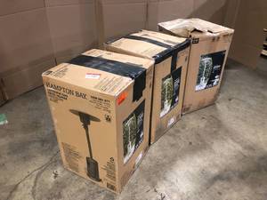 lot 4 image: Lot of 3 Hampton Bay 48K BTU Stainless Steel Patio Heater with Wheels customer returns review Pictures