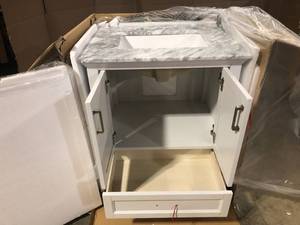 lot 5 image: Altair Isla 30 in. Bath Vanity in White with Carrara Marble Vanity Top in White with White Basin damaged top  review pictures