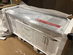 lot 6 image: Home Decorators Collection Sonoma 72 in. W x 22 in. D x 34 in H Bath Vanity in White with White Carrara Marble Top damaged review pictures